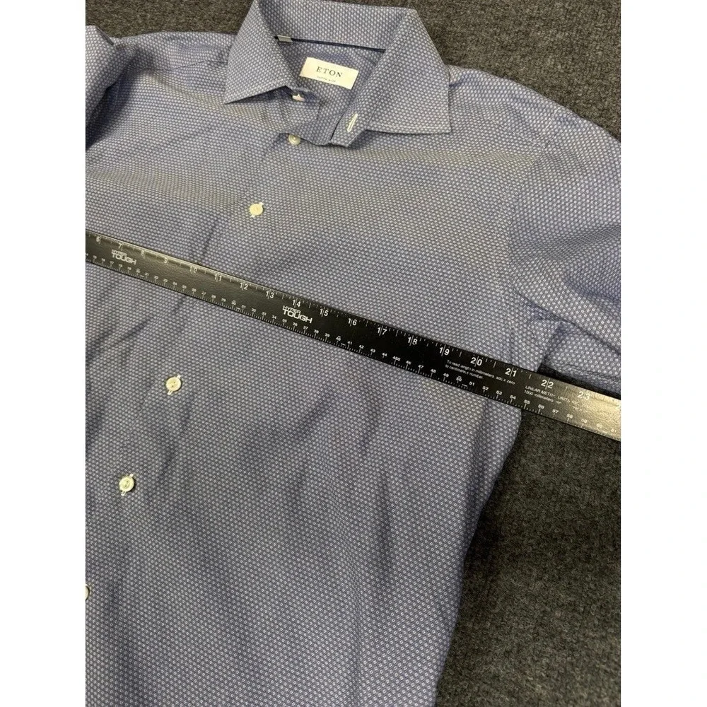 Eton Custom Made Mens Blue Geometric Diamond French Cuff Dress Shirt 16 22.5x30
